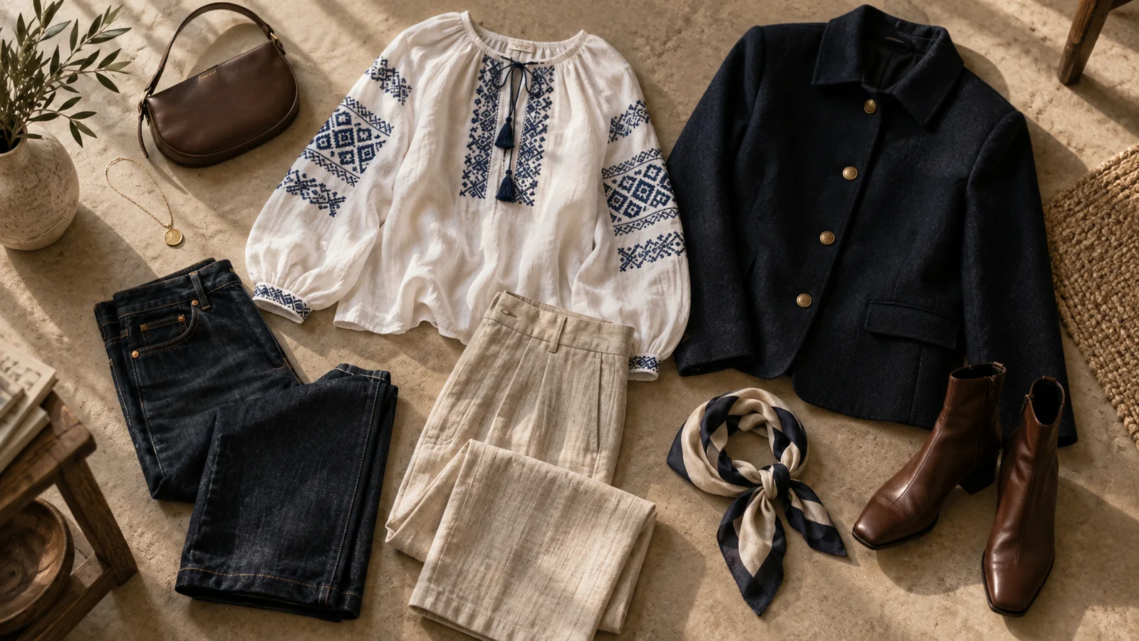 Vyshyvanka blanche intégrée à une garde-robe contemporaine